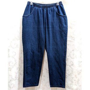 Vintage 90s High Waist Dark Wash Pull On Jeans 20 Relaxed Fit Comfy High Rise